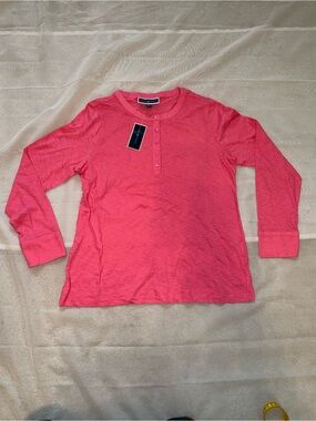 Karen Scott Hot Pink Henley Button-Front Top